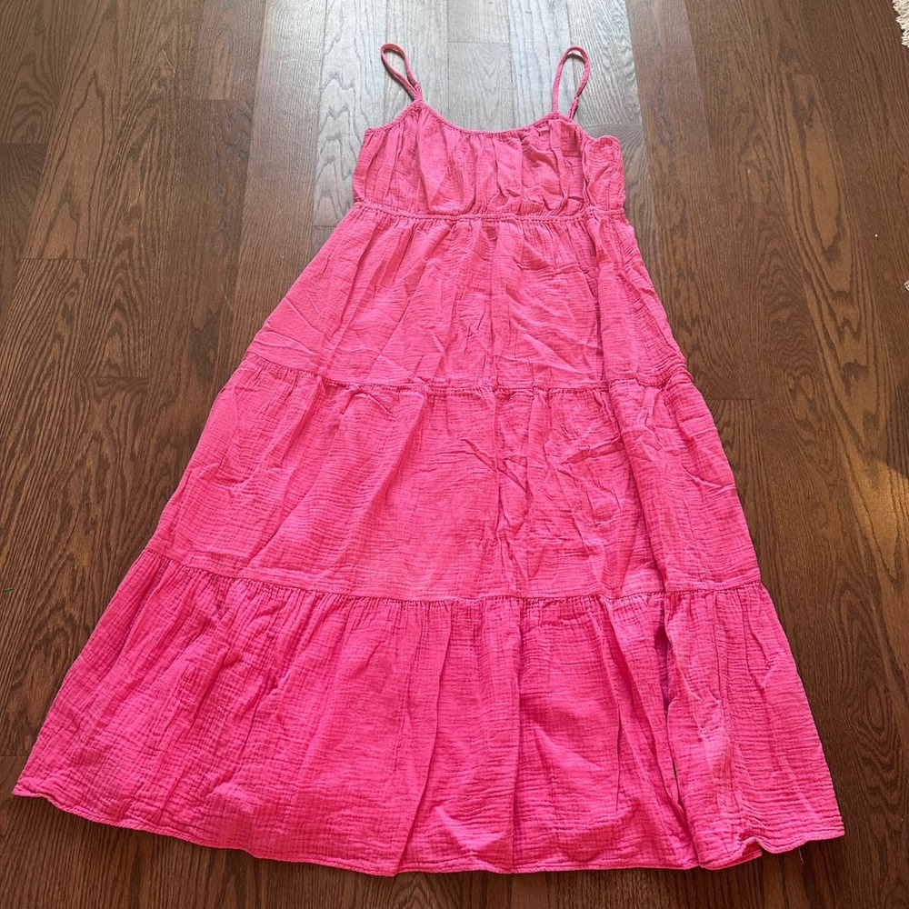 Rails Hibiscus Pink Organic Cotton Gauze Tiered Maxi Dress Large